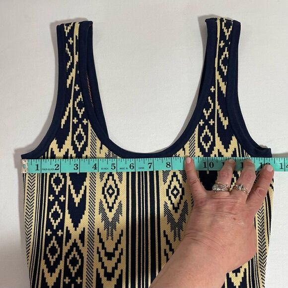 Jealous Tomato knit cream, navy, red patterned  bodycon dress in small - Picture 10 of 12